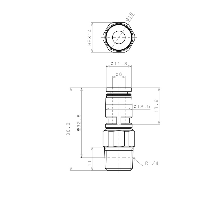 Bản vẽ kỹ thuật Đầu Nối Nhanh Khí Nén Dạng Thẳng Ren Ngoài Có Khớp Xoay Pisco RC6-02