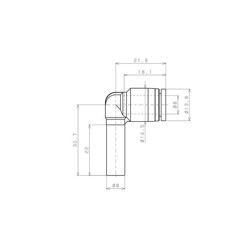 Bản vẽ kỹ thuật Đầu Nối Nhanh Khí Nén Giữa Ống Khí Và Fitting Dạng Cong 90° Pisco SPLJ8