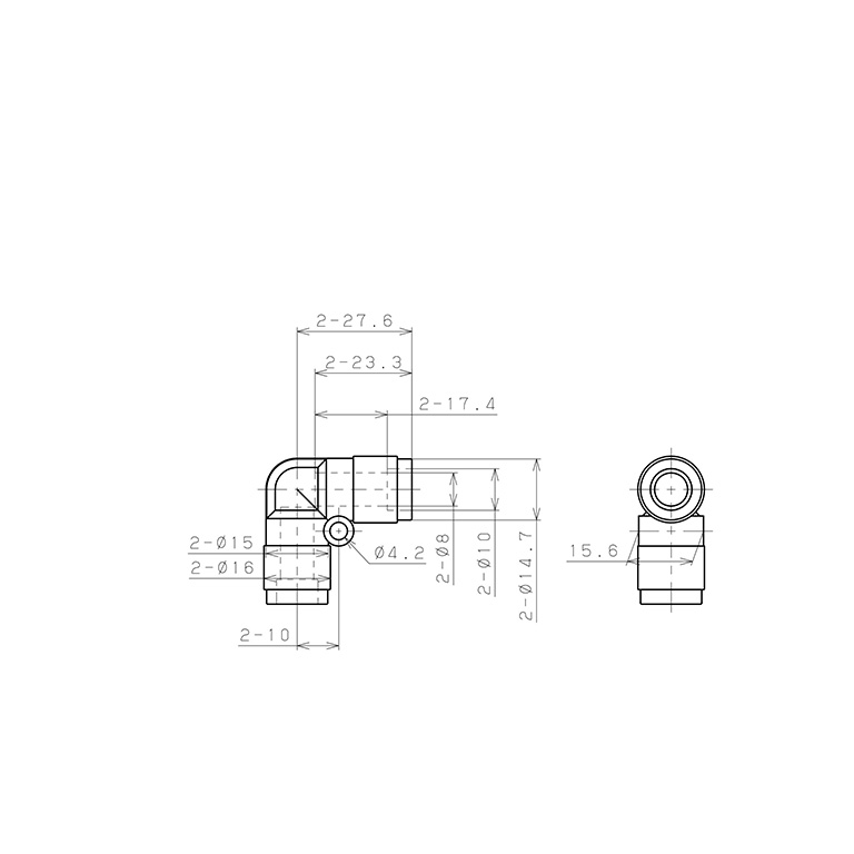 Bản vẽ kỹ thuật Đầu Nối Nhanh Khí Nén Cong 90° Pisco PV8V-0