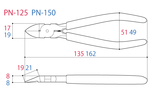 Bản vẽ kỹ thuật Kìm Cắt Nhựa 162mm Tsunoda PN-150