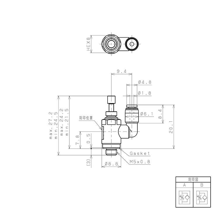 Bản vẽ kỹ thuật Van Tiết Lưu Khí Nén Lưu Lượng Thấp Pisco JSS180-M5AL-C