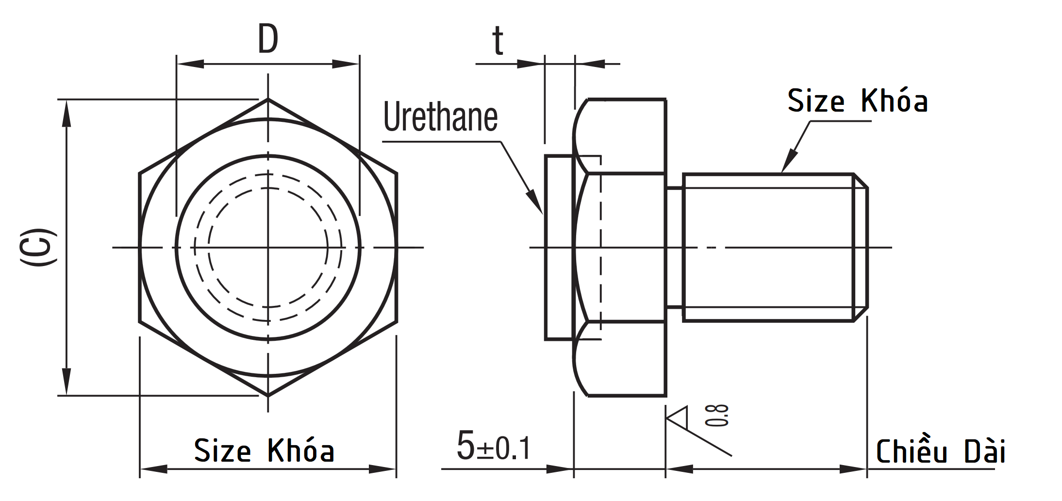 Bản vẽ kỹ thuật Stop Pins - Screw-with-Urethane Type - Coarse USSTEH19