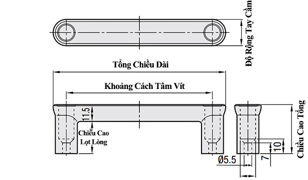 Bản vẽ kỹ thuật Tay Nắm Cửa Chữ U Có Nắp Inox 304 Đánh Bóng W 18 mm x L 100 mm (HHDGS100)