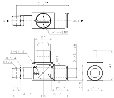 Bản vẽ kỹ thuật Van Tay Khí Nén Pisco HV02-1/2W