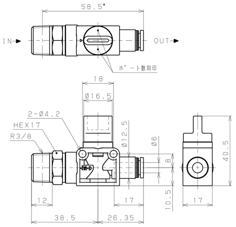 Bản vẽ kỹ thuật Van Tay Khí Nén Pisco HV03-6-2