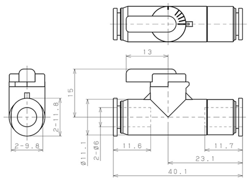 Bản vẽ kỹ thuật Van Bi Khí Nén, Loại Mini Pisco BVU6-6