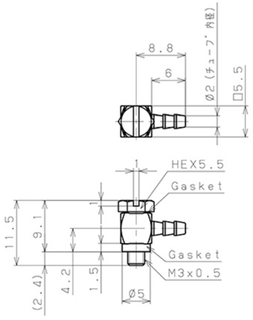 Bản vẽ kỹ thuật Đầu Nối Nhanh Khí Nén Mini ID 2mm Ren Ngoài M3 Pisco LH-0320-M3