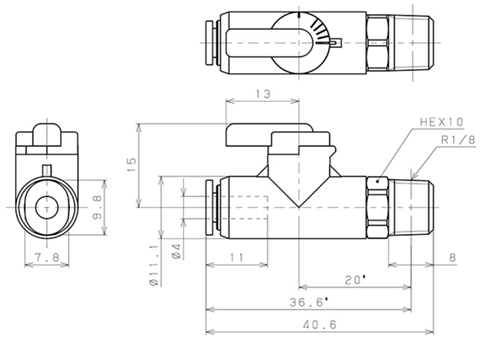 Bản vẽ kỹ thuật Van Bi Khí Nén, Loại Mini Pisco BVC01-4