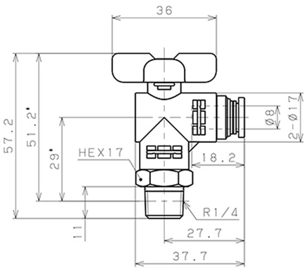Bản vẽ kỹ thuật Van Bi Khí Nén Inox 304 Pisco BVLC20-0802SUS