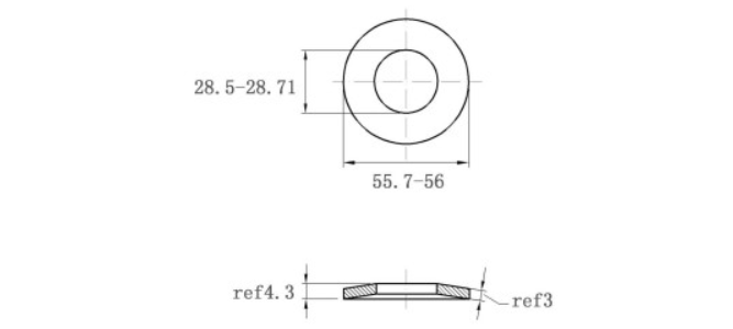 Bản vẽ kỹ thuật Lông Đền Lò Xo Đĩa Thép Đen DIN2093 M28 (28.5x56x3.0)