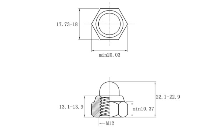 Bản vẽ kỹ thuật Tán Keo Mũ Inox 304 DIN986 M12