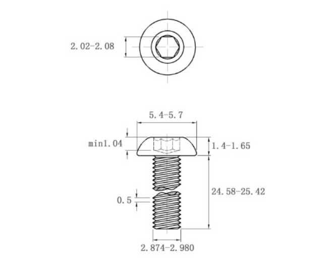 Bản vẽ kỹ thuật Lục Giác Chìm Mo Thép Đen 10.9 ISO7380 M3x25 (50Cái/Bịch)
