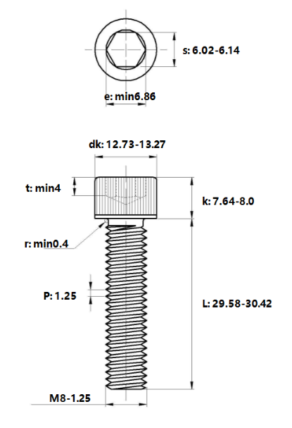 Bản vẽ kỹ thuật Lục Giác Chìm Đầu Trụ Inox 316 DIN912 M8x30 (25Cái/Bịch)