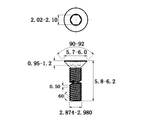 Bản vẽ kỹ thuật Lục Giác Chìm Col Thép Mạ Kẽm Trắng Cr3+ 10.9 DIN7991 M3x6 (50Cái/Bịch)