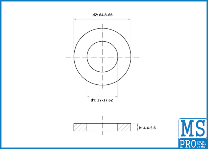 Bản vẽ kỹ thuật Lông Đền Phẳng Thép Nhúng Nóng Kẽm DIN125 M36