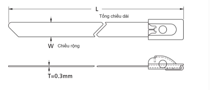 Bản vẽ kỹ thuật Dây Rút Inox SS316 KST 152 x 4.5 mm STB-152S