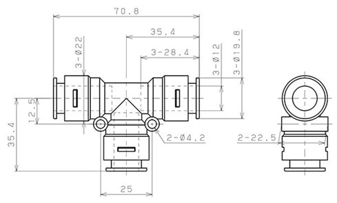 Bản vẽ kỹ thuật Đầu Nối Nhanh Khí Nén Chữ T Pisco APE12-N-C