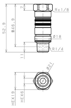Bản vẽ kỹ thuật Bộ Đầu Nối Nhanh Ống Dẫn Điều Khiển Nhiệt Độ Khuôn Đúc Dạng Thẳng Ren Trong, Có Van Tự Ngắt Pisco ASC10-01F02