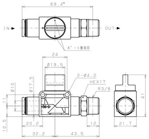 Bản vẽ kỹ thuật Van Tay Khí Nén Pisco HV10-03-2W