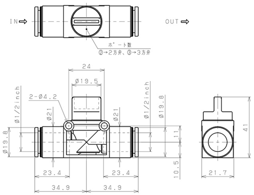 Bản vẽ kỹ thuật Van Tay Khí Nén Pisco HV1/2-1/2-2W