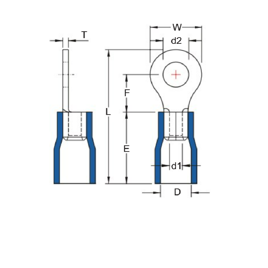 Bản vẽ kỹ thuật Cosse Tròn Bọc Nhựa 0.5-1.5mm KST RVB1-5