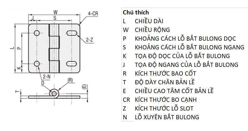 Bản vẽ kỹ thuật Bản Lề Lá Có Lỗ Ovan Inox 304 (SHPSNA5) L 41 mm