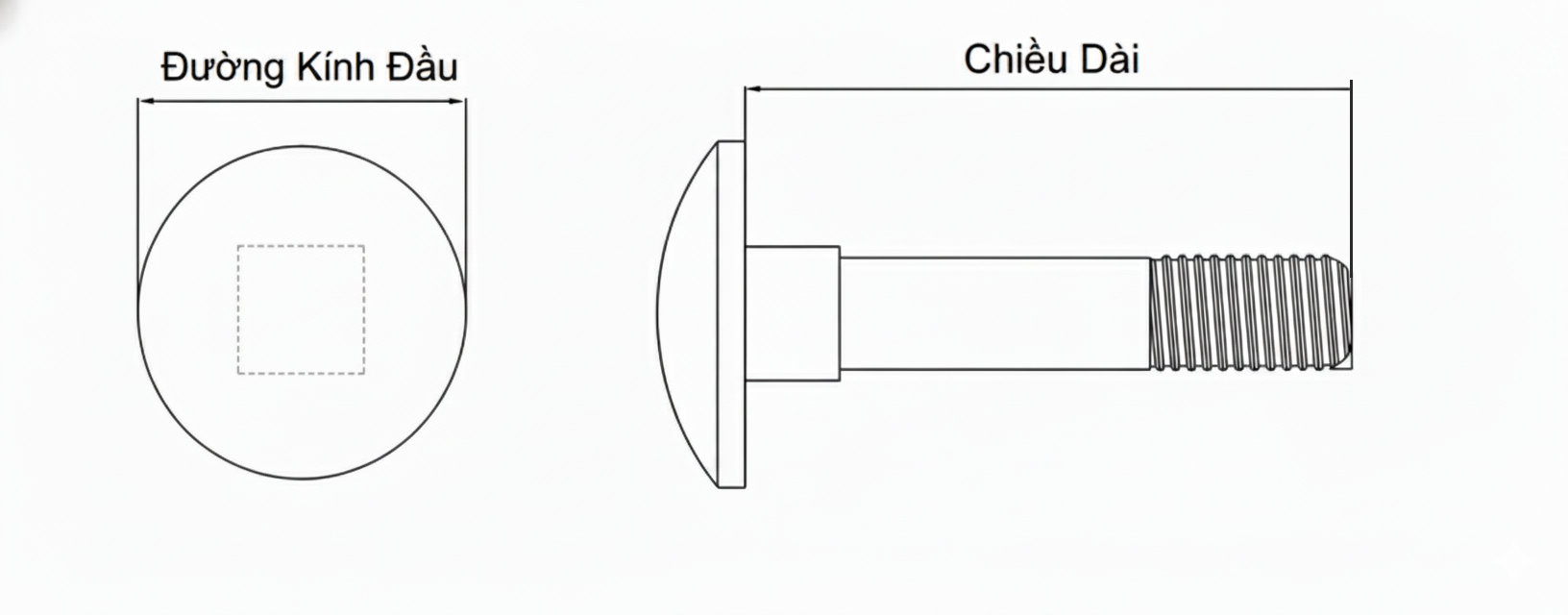 Bản vẽ kỹ thuật Bulong Cổ Vuông Thép Mạ Kẽm 4.6 M10x60 Ren Lửng