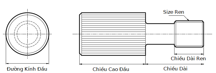 Bản vẽ kỹ thuật Vít Trụ Đầu Dài Có Khía Inox 303 GUTBR3-2-6