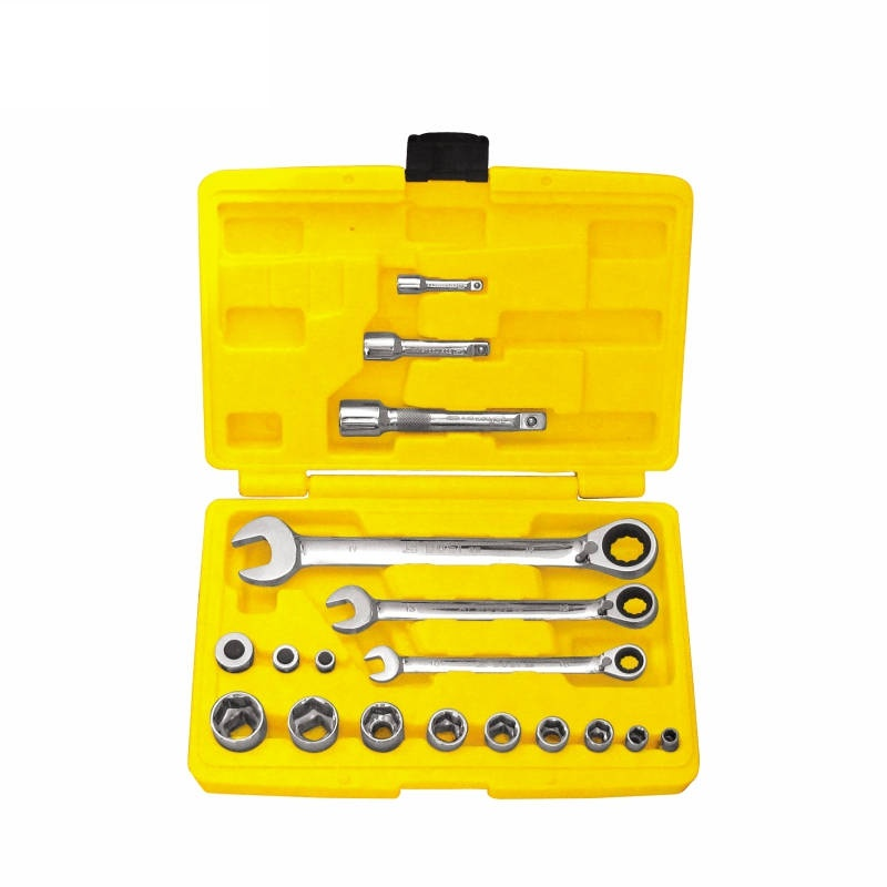 Bộ Cờ Lê Vòng Miệng Tự Động Đảo Chiều 18 Chi Tiết 10-13-19 mm Kèm Tuýp Bosi BS401418