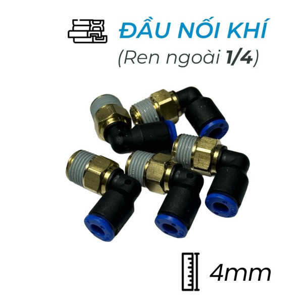 Đầu Nối Nhanh Khí Nén Cong Ø4mm - Ren Ngoài 1/4" CDC MPL 0402 (Màu Đen)