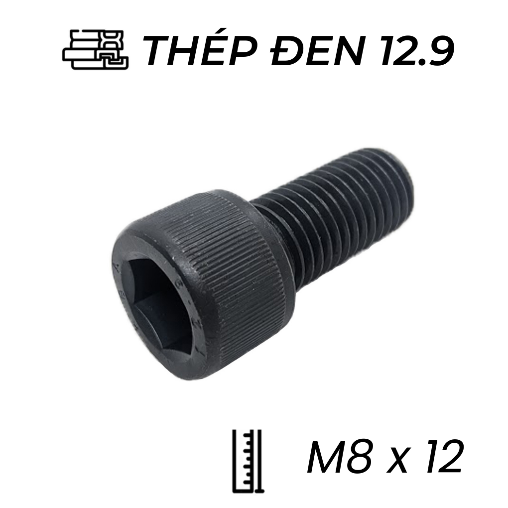 Lục Giác Chìm Đầu Trụ Thép Đen 12.9 DIN912 M8x12