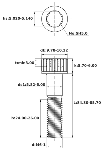 Bản vẽ kỹ thuật Lục Giác Chìm Đầu Trụ Inox 304 DIN912 M6x85 Ren Lửng