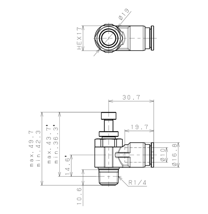 Bản vẽ kỹ thuật Van Tiết Lưu Khí Nén Chân Kim, Inox 316 Pisco SSJNC10-02