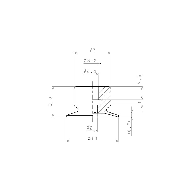 Bản vẽ kỹ thuật Đầu Nấm Hút Chân Không, Fluoro Silicone,  O.D 10 mm, Pisco VP10PFS