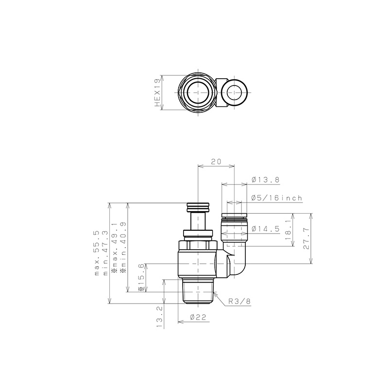 Bản vẽ kỹ thuật Van Tiết Lưu Khí Nén Chân Kim Pisco JNS5/16-03-C