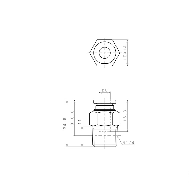 Bản vẽ kỹ thuật Đầu Nối Nhanh Khí Nén Dạng Thẳng Thân Lục Giác Ren Ngoài Pisco SSPC6-02-X