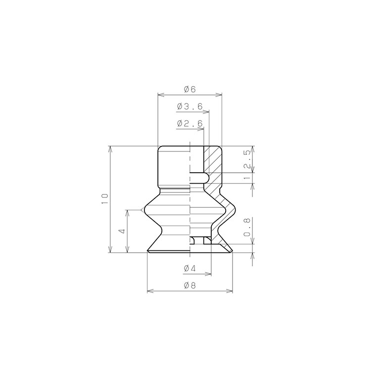 Bản vẽ kỹ thuật Đầu Nấm Hút Chân Không Dạng Lò Xo, Urethane, O.D 8 mm, Pisco VP8BU
