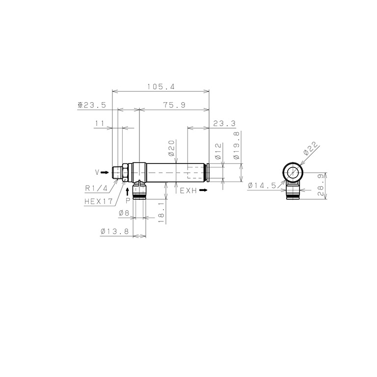 Bản vẽ kỹ thuật Bộ Tạo Chân Không Dòng VRL Pisco VRL100-020812