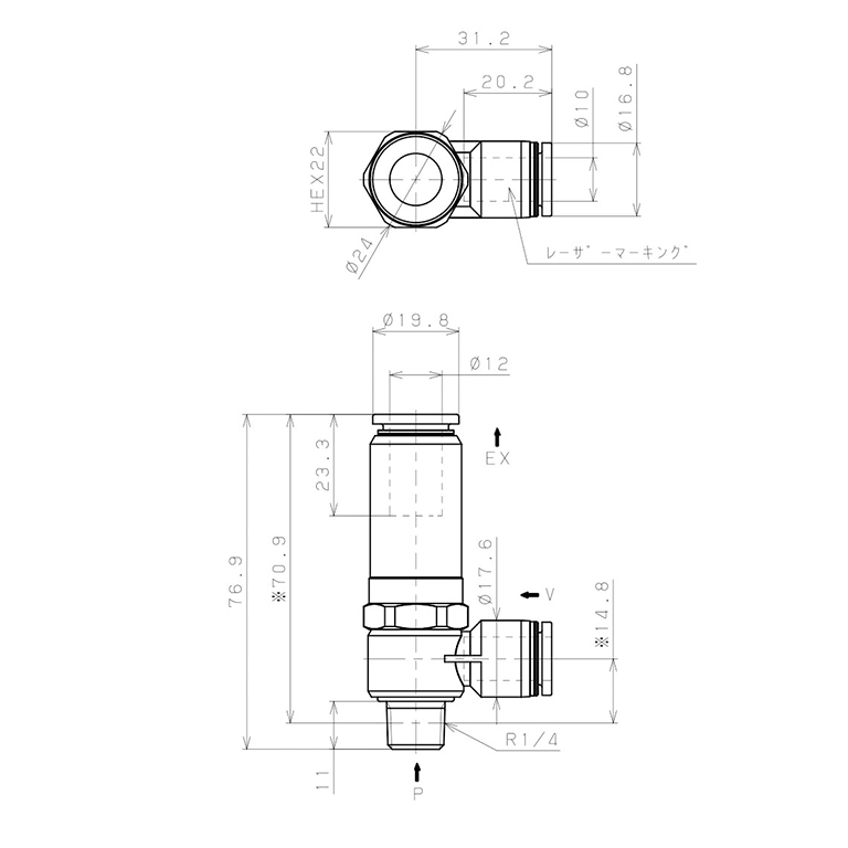 Bản vẽ kỹ thuật Bộ Tạo Chân Không Dòng VH - VS (-S3 Spec.) Pisco VHH15-1002J-S3