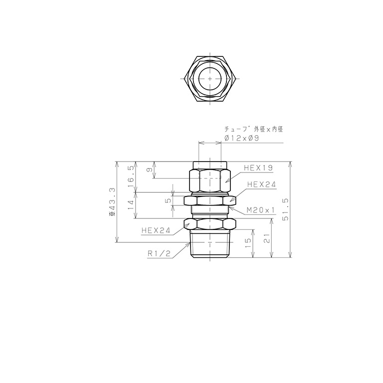 Bản vẽ kỹ thuật Đầu Ngạnh Nối Ống Có Đai Ốc Xiết Dạng Lắp Vách Ren Ngoài Pisco NSMC1290-04