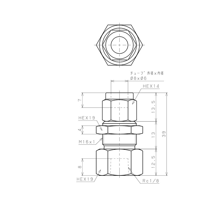 Bản vẽ kỹ thuật Đầu Ngạnh Nối Ống Có Đai Ốc Xiết Dạng Lắp Vách Ren Trong Pisco NSMF0860-01