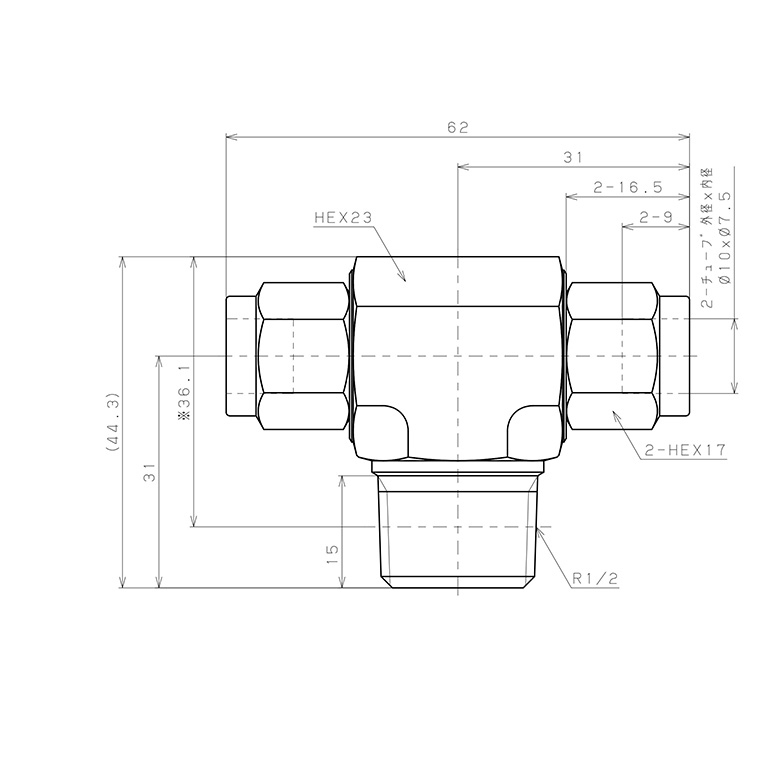 Bản vẽ kỹ thuật Đầu Ngạnh Nối Ống Có Đai Ốc Xiết Dạng Chữ T Ren Ngoài Pisco NSB1075-04-TP