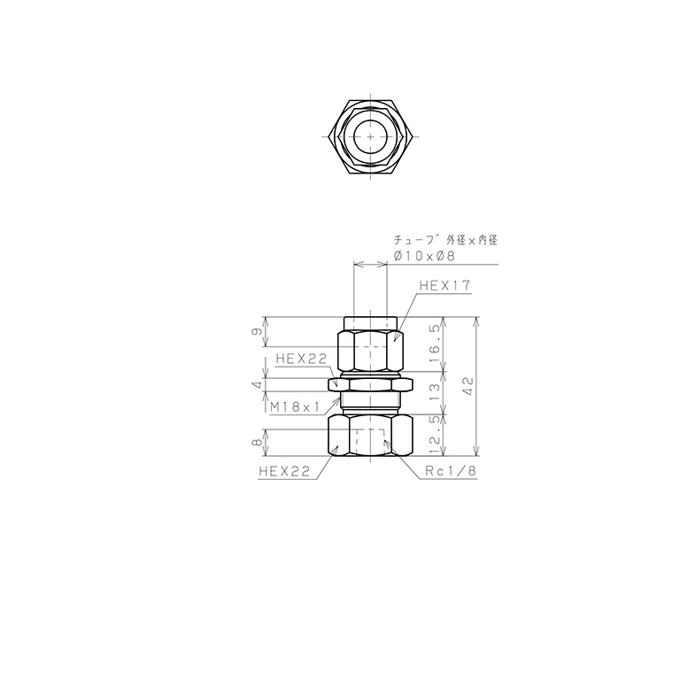 Bản vẽ kỹ thuật Đầu Ngạnh Nối Ống Có Đai Ốc Xiết Dạng Lắp Vách Ren Trong Pisco NSMF1080-01