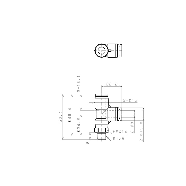 Bản vẽ kỹ thuật Đầu Nối Nhanh Khí Nén Dạng Chữ T Ren Ngoài Pisco SPPD8-01SP