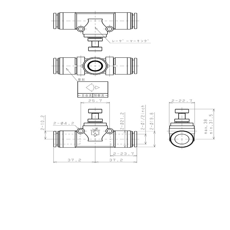 Bản vẽ kỹ thuật Van Tiết Lưu Khí Nén Pisco JSMU1/2-C