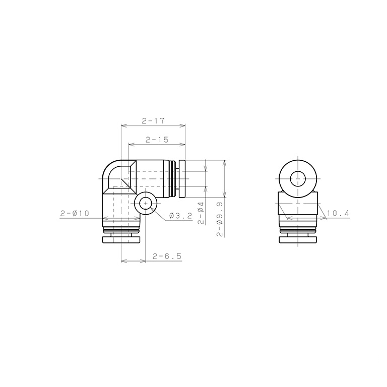 Bản vẽ kỹ thuật Đầu Nối Nhanh Khí Nén Cong 90° Pisco PPV4-UC