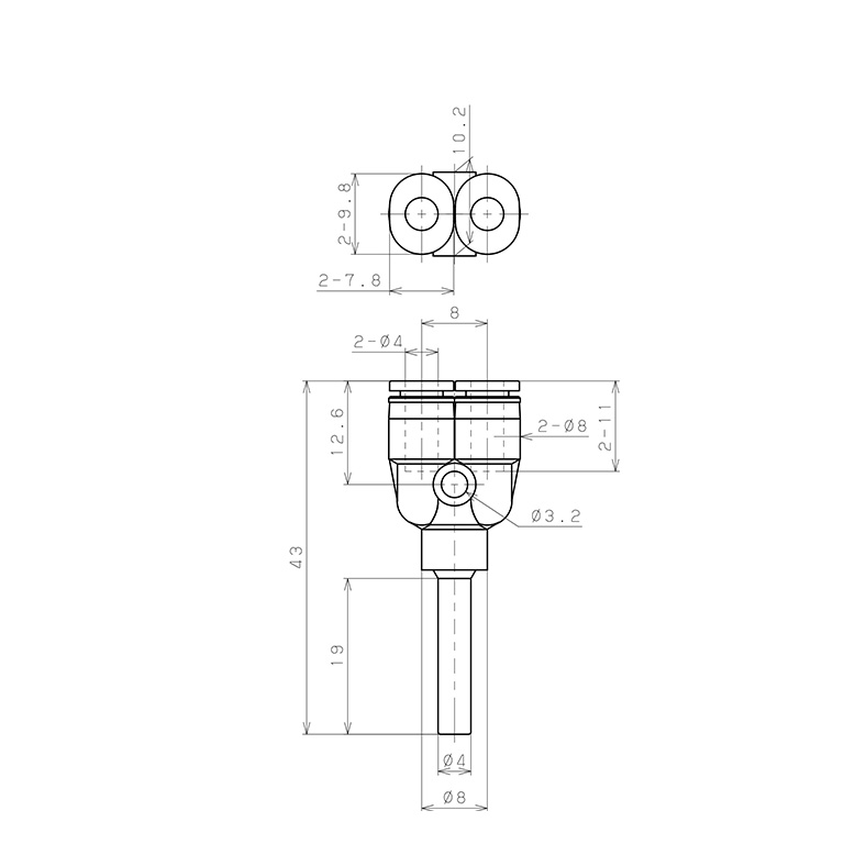 Bản vẽ kỹ thuật Đầu Nối Nhanh Khí Nén Giữa Ống Khí Và Fitting Dạng Chữ Y Pisco PYJ4M-C