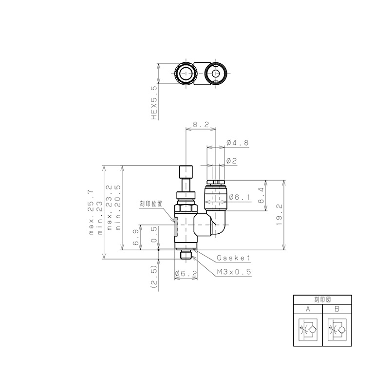 Bản vẽ kỹ thuật Van Tiết Lưu Khí Nén Lưu Lượng Thấp Pisco JSS2-M3AL-C