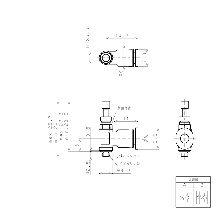 Bản vẽ kỹ thuật Van Tiết Lưu Khí Nén Lưu Lượng Thấp Pisco JSC4-M3ALW-C