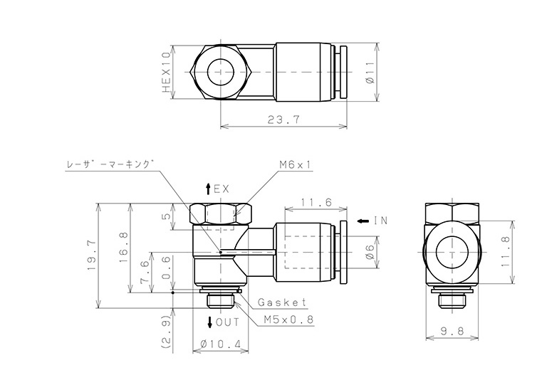 Bản vẽ kỹ thuật Van Xả Nhanh Khí Nén Pisco EQH-6M5M6